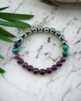 Celestial Ground: Azurite, Hematite & Amethyst Energy Balance Bracelet