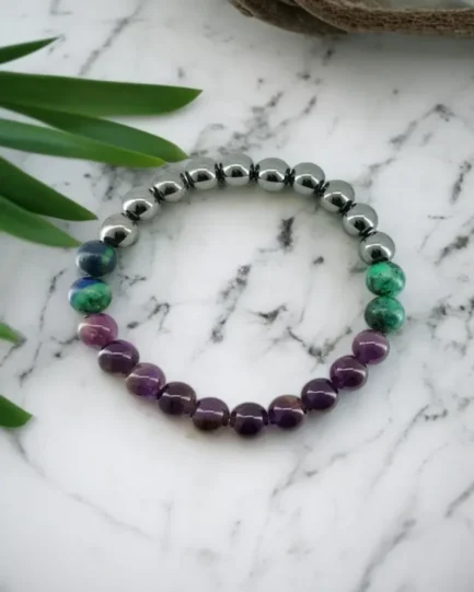 Celestial Ground: Azurite, Hematite & Amethyst Energy Balance Bracelet - Image 2