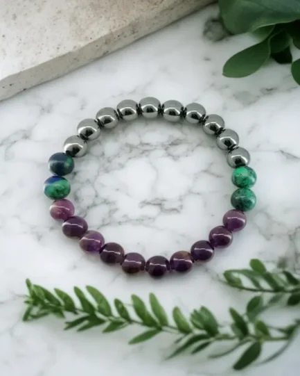 Celestial Ground: Azurite, Hematite & Amethyst Energy Balance Bracelet - Image 3