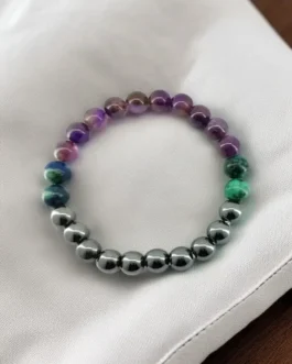 Celestial Ground: Azurite, Hematite & Amethyst Energy Balance Bracelet