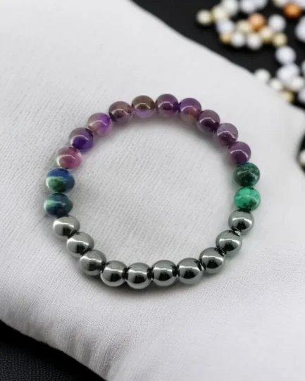 Celestial Ground: Azurite, Hematite & Amethyst Energy Balance Bracelet - Image 4