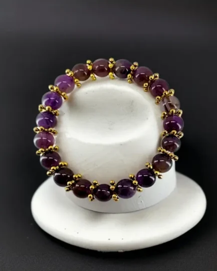 Amethyst & German Silver Round Chakri Golden Bracelet for Calm & Clarity - Image 2
