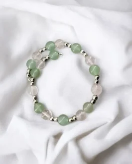 Heart Harmony Bracelet – Green Aventurine & Rose Quartz with Silver Brass Beads for Love & Abundance