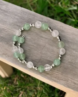 Heart Harmony Bracelet – Green Aventurine & Rose Quartz with Silver Brass Beads for Love & Abundance