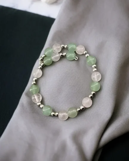 Heart Harmony Bracelet – Green Aventurine & Rose Quartz with Silver Brass Beads for Love & Abundance - Image 3
