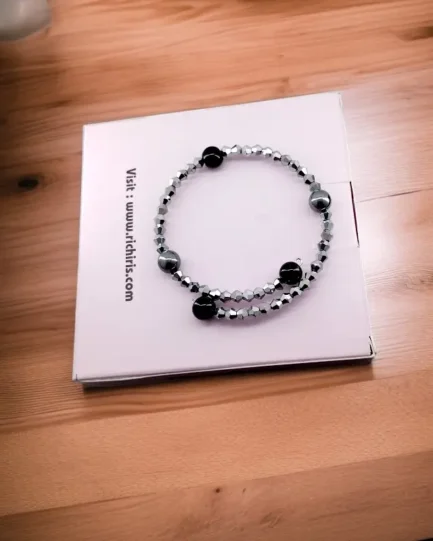 Hematite & Obsidian Crystal Bracelet – Protection, Grounding & Energy Shield - Image 3