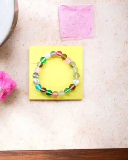 Iridescent Aura Glass Healing Bracelet – Handmade Energy Jewelry - Image 3