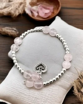 Rose Quartz Love Bracelet with Silver Accents – Heart Healing & Emotional Balance Jewelry
