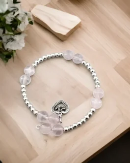 Rose Quartz Love Bracelet with Silver Accents – Heart Healing & Emotional Balance Jewelry