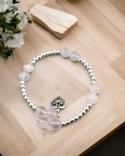 Rose Quartz Love Bracelet with Silver Accents – Heart Healing & Emotional Balance Jewelry - Image 2