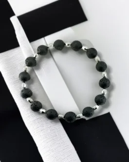 Lava & Silver Bicone Bead Bracelet