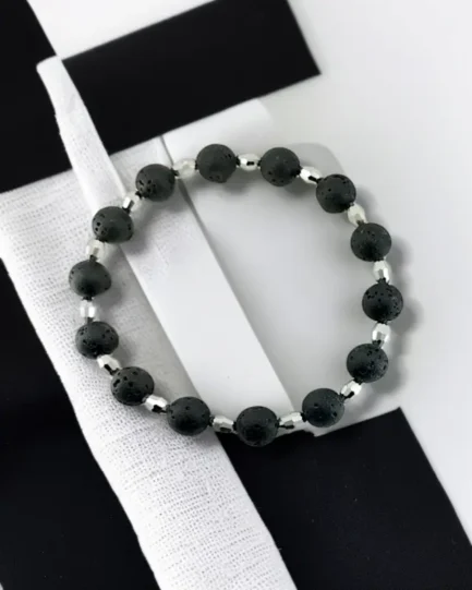 Lava & Silver Bicone Bead Bracelet - Image 2