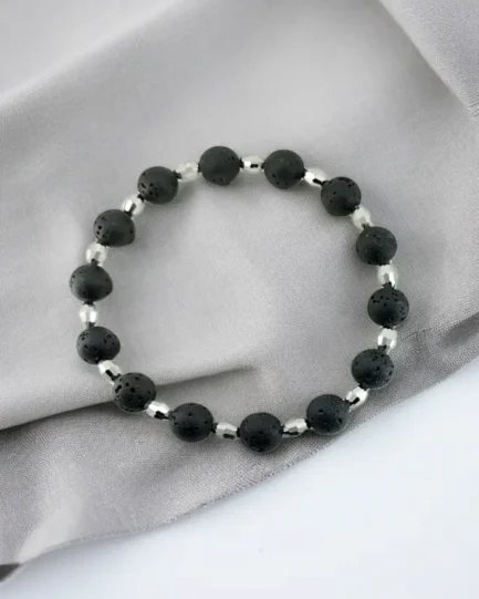 Lava & Silver Bicone Bead Bracelet - Image 3