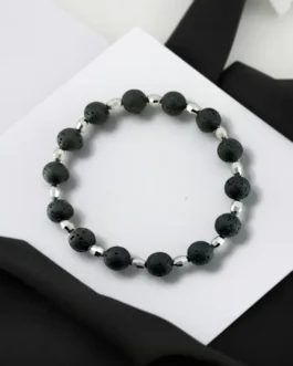Lava & Silver Bicone Bead Bracelet