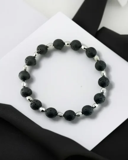 Lava & Silver Bicone Bead Bracelet