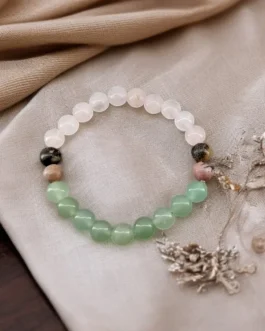 Heart Harmony Crystal Healing Bracelet – Rose Quartz, Green Aventurine & Rhodonite