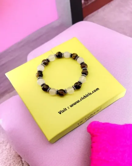Empowered Love Bracelet – Tiger Eye & Rose Quartz with Metallic Accents