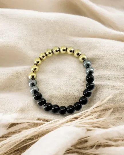 Grounded Glory: Pyrite, Hematite & Obsidian Strength Bracelet - Image 2