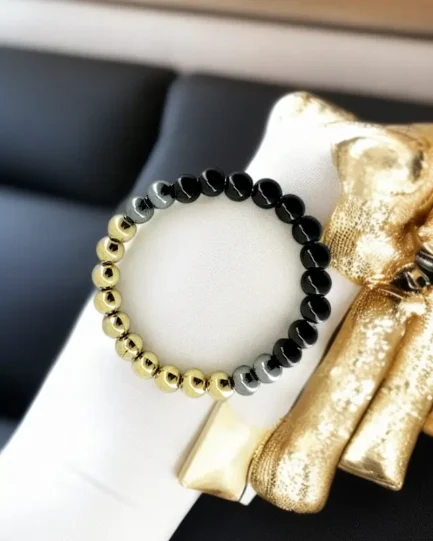 Grounded Glory: Pyrite, Hematite & Obsidian Strength Bracelet - Image 3