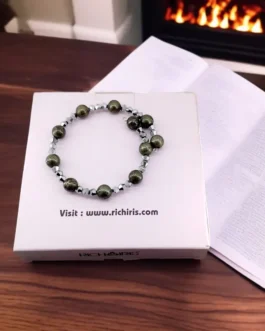 Pyrite & Silver Crystal BiCone Beaded Bracelet for Luck & Wealth