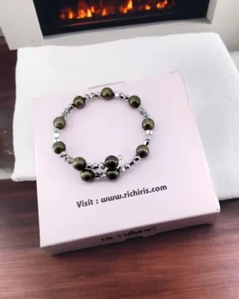 Pyrite & Silver Crystal BiCone Beaded Bracelet for Luck & Wealth