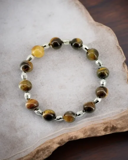 Tiger Eye & Silver Crystal Bracelet - Image 2