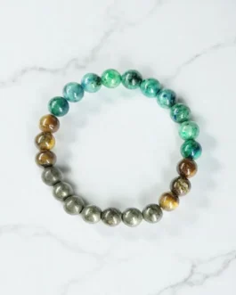 Power Trio Crystal Bracelet – Pyrite, Azurite & Tiger’s Eye for Confidence, Clarity & Attract money